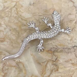 Silver Tone Crystals Salamander Brooch